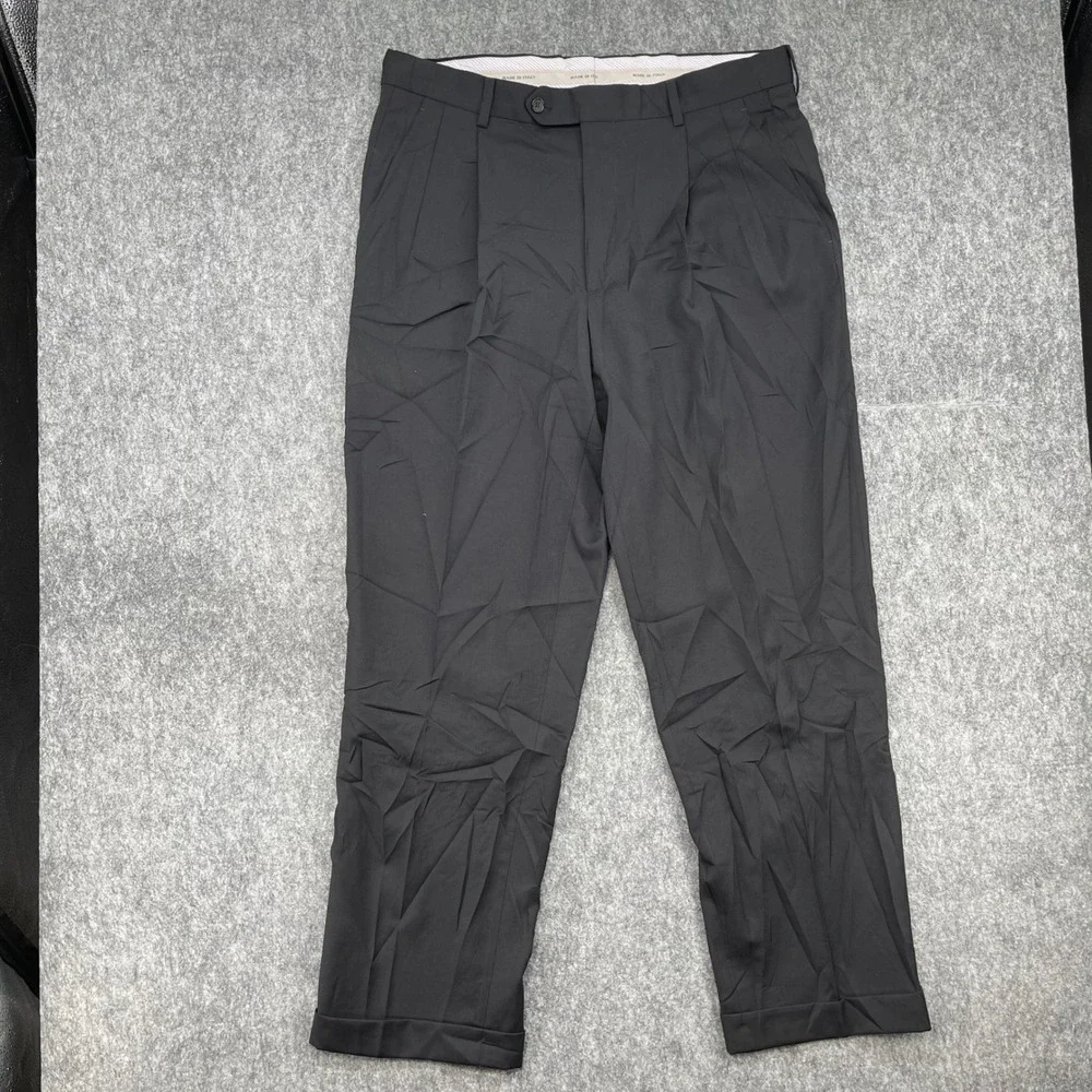 Kirkland Signature Pants Mens 34x30 Black Made In Italy Pleated Dress Trousers